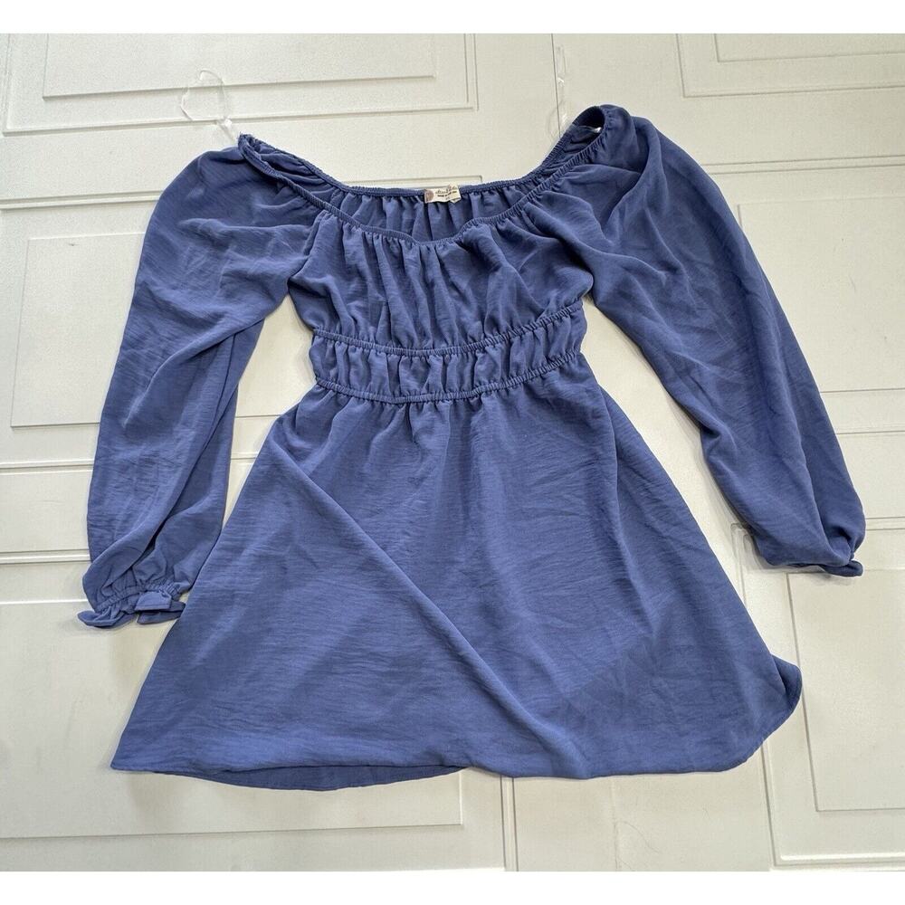 Altar’d State Women’s Ruched Mini Dress Blue Off Shoulder Long Sleeve Size XS - Picture 1 of 6